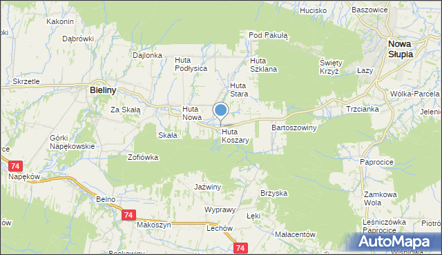 mapa Huta Koszary, Huta Koszary na mapie Targeo